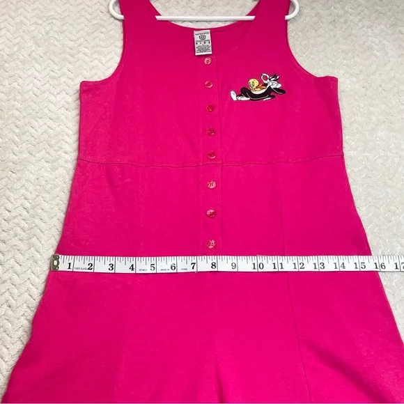 Warner Bros 1994 Looney Tunes Embroidered Pink Romper Girls Large 90s Kidcore - Picture 11 of 12